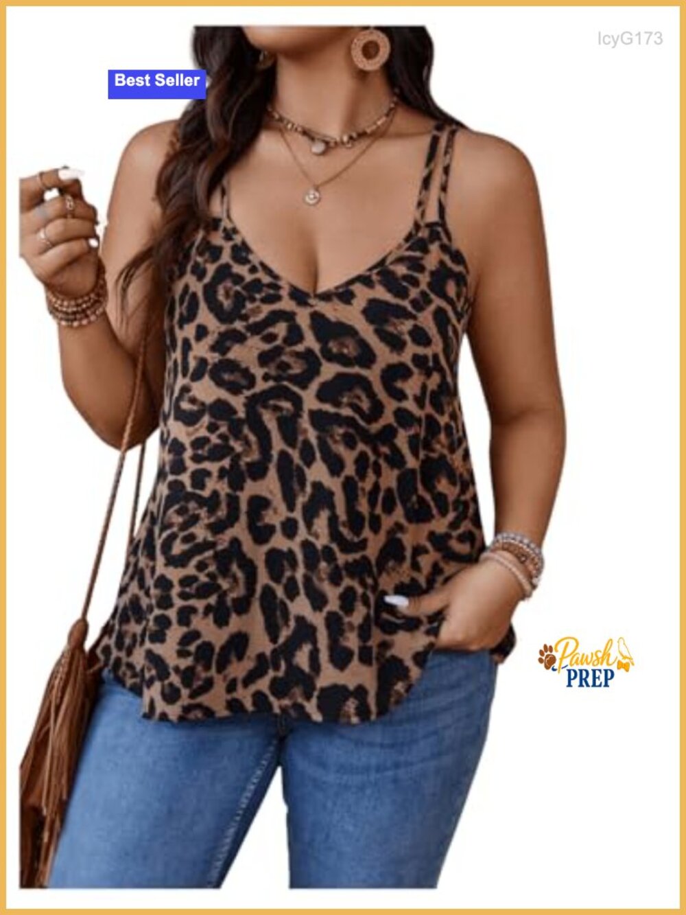 Plus Size Leopard Cami Tank Top V-Neck Spaghetti Strap Flowy Peplum Blouse